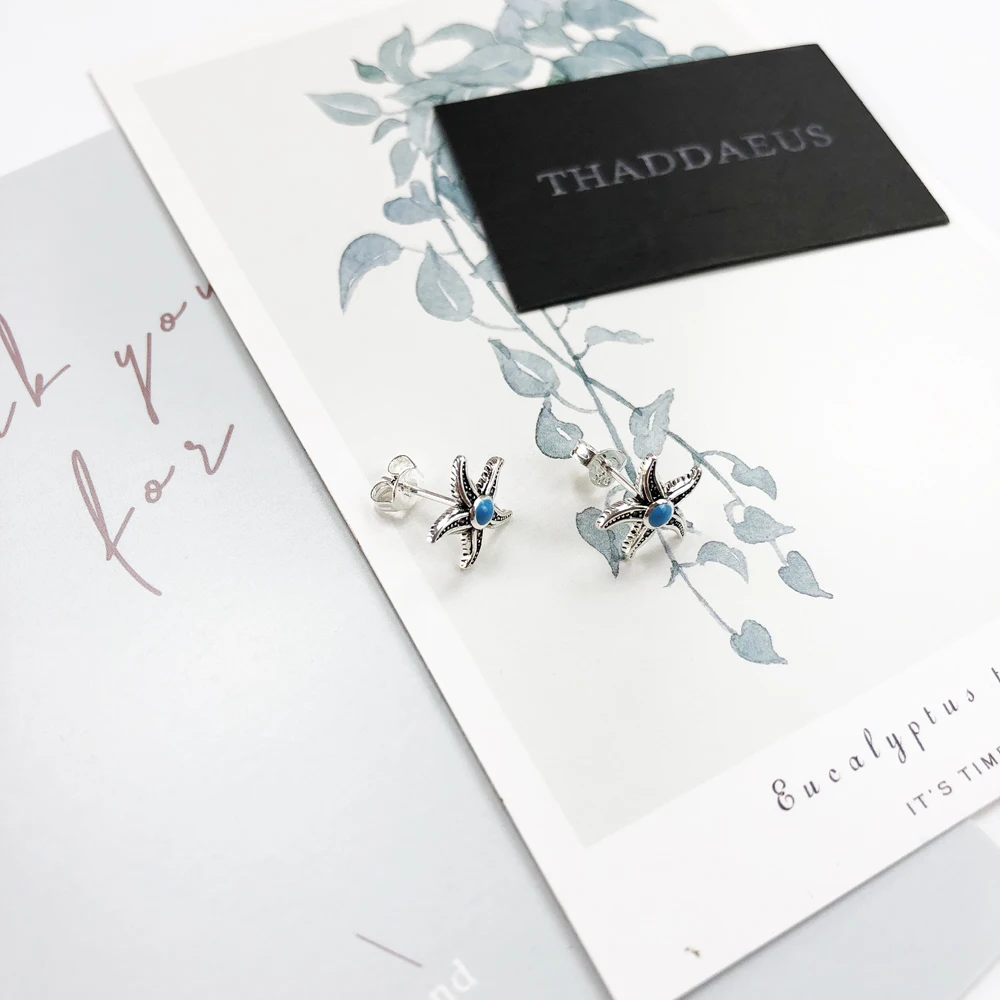 Серьги гвоздики в виде синей морской звезды модные хорошие ювелирные изделия для