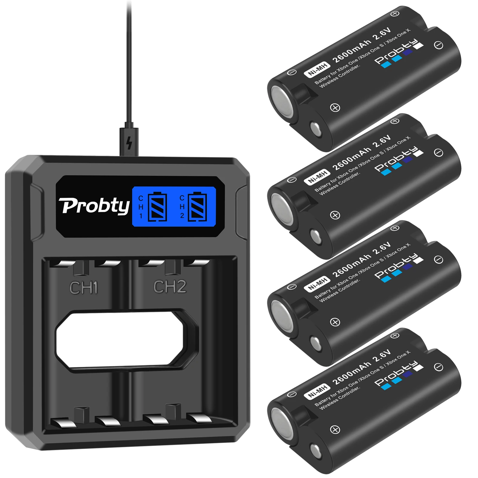 Batteria 4X2600Mah Per Xbox One S/Xbox One X/Xbox Series X/S/Xbox One Elite Controller Wireless Batterie + Lcd Usb Dual Charger