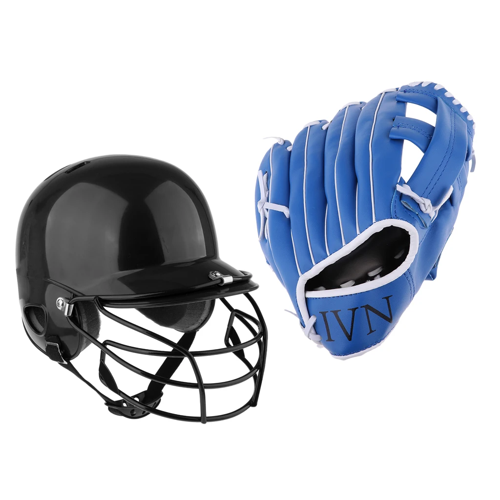 1 комплект черный бейсбольный шлем Софтбол компактная маска и синий мяч