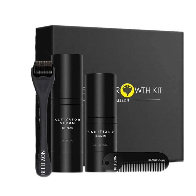 

4 Pcs/set Men Beard Growth Kit Hair Growth Enhancer Thicker Oil Nourishing Leave-in Conditioner Beard Grow Set with Comb