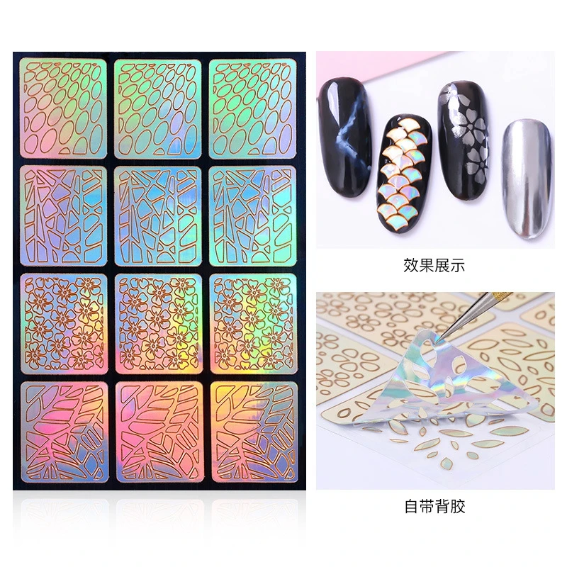 

288Tips 24Sheets Big Size Laser Nail Art Hollow Stickers Transfer Guide Template Nail-Decals Kit 3D Creative Nails DIY Stencil