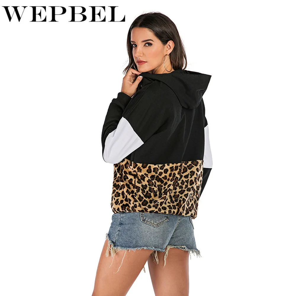 WEPBEL, Женская флисовая толстовка, зимняя, повседневная, искусственный мех, леопард, пэтчворк, свободные, женские толстовки, теплая водолазка, на молнии, толстое пальто