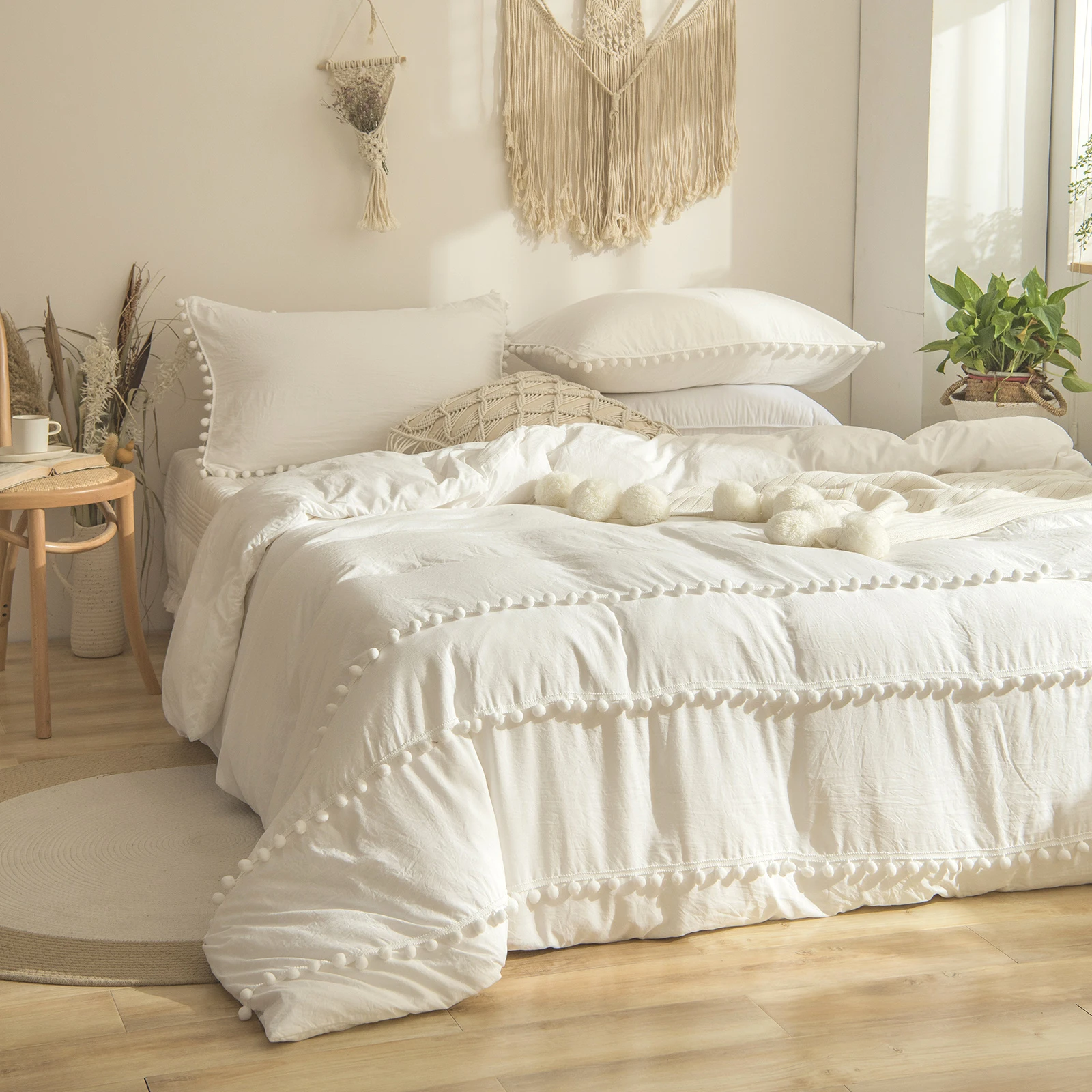White Pom Pom Bedding Offwhite Duvet Cover Set Triple Ivory White Ball