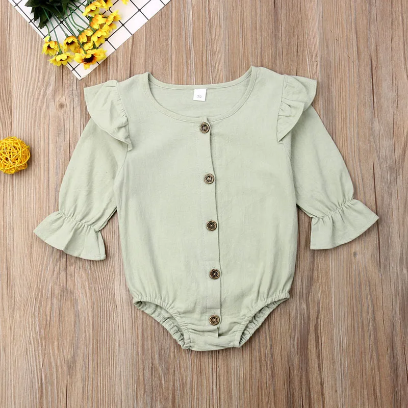 Одежда для новорожденных девочек хлопчатобумажный комбинезон с длинными рукавами и лепестками осенний наряд