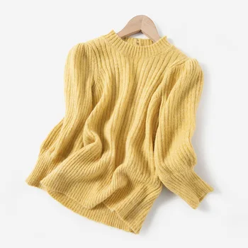 

Women Sweater 2020 Spring and Summer Bubble Shoulder Sleeves Backless Mohair Blend Short Sweater Women
