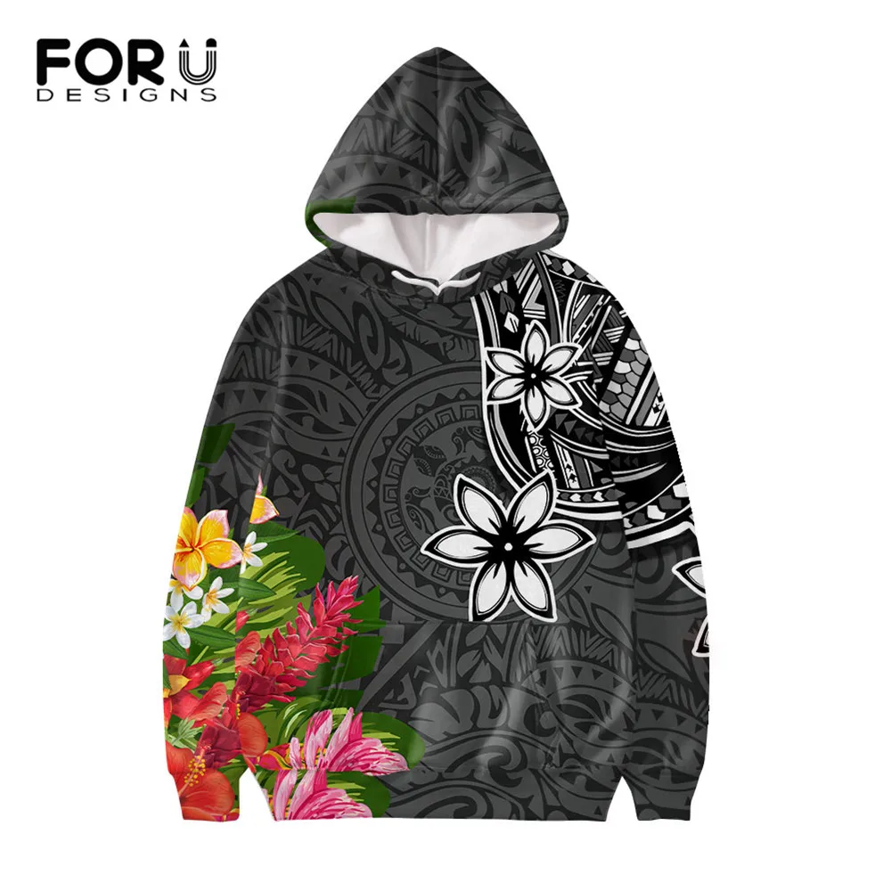 

FORUDESIGNS Brand Designer Polynesian Plumeria Style Men's Casual Long Sleeve Pullovers Autumn Men Loose Hoodies Boy Sweatshirts