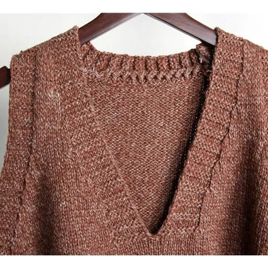 Осенний женский жилет с v-образным вырезом, вязаный жилет большого размера, повседневный свободный женский свитер без рукавов с карманами