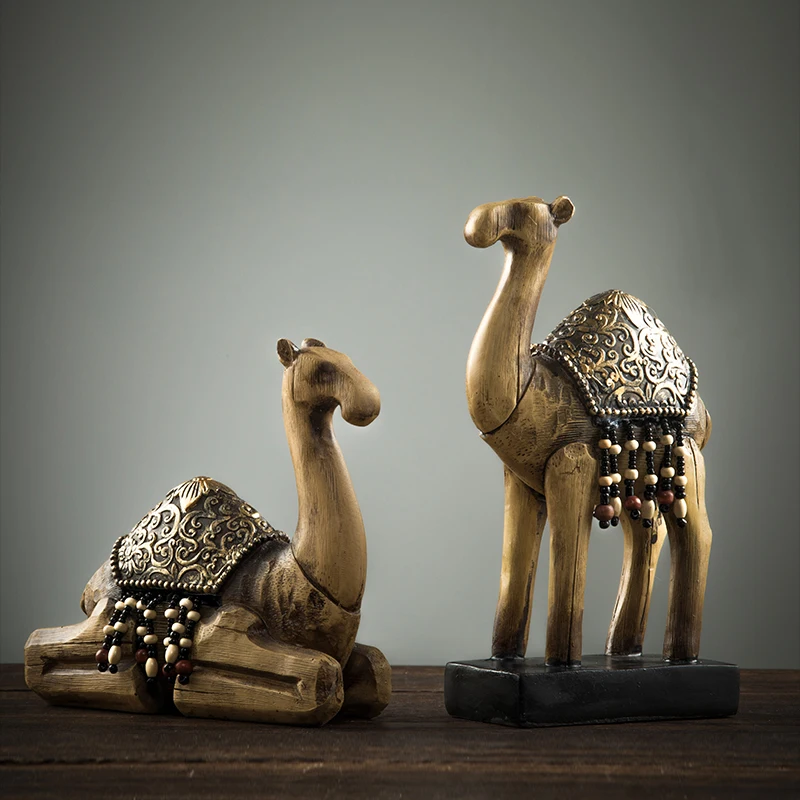 Retro Camel Statue Handmade Polyresin Dromedary Sculpture Arabian