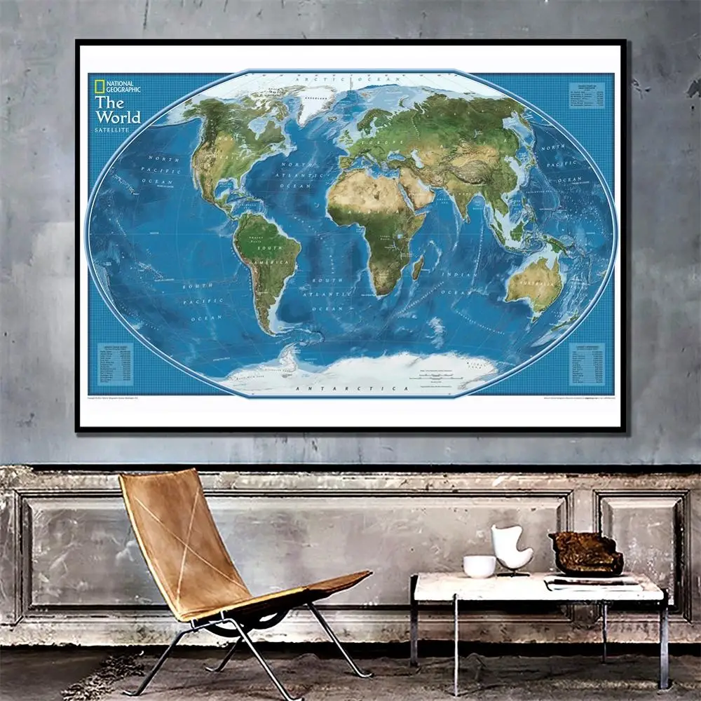 

2011 Edition The World Satellite Map Simple World Decor Map For Living Room And Bedroom Wall Decor Canvas Painting