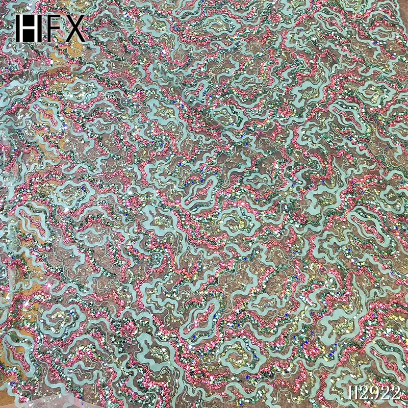 HFX тюль кружево с блестками Высокое качество Фиолетовый Вышивка Чистая блесток Ткань Многоцветный Тюль органза блестки кружева Вечерние X2922