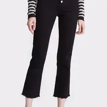 Женские брюки, осень, новинка, высокая эластичность, мягкие и удобные, чистый черный цвет, тонкие, девять точек, прямые джинсы на пуговицах