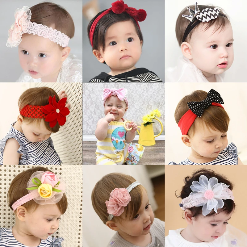 Повязка на голову для маленьких девочек разноцветные банты с цветами повязка