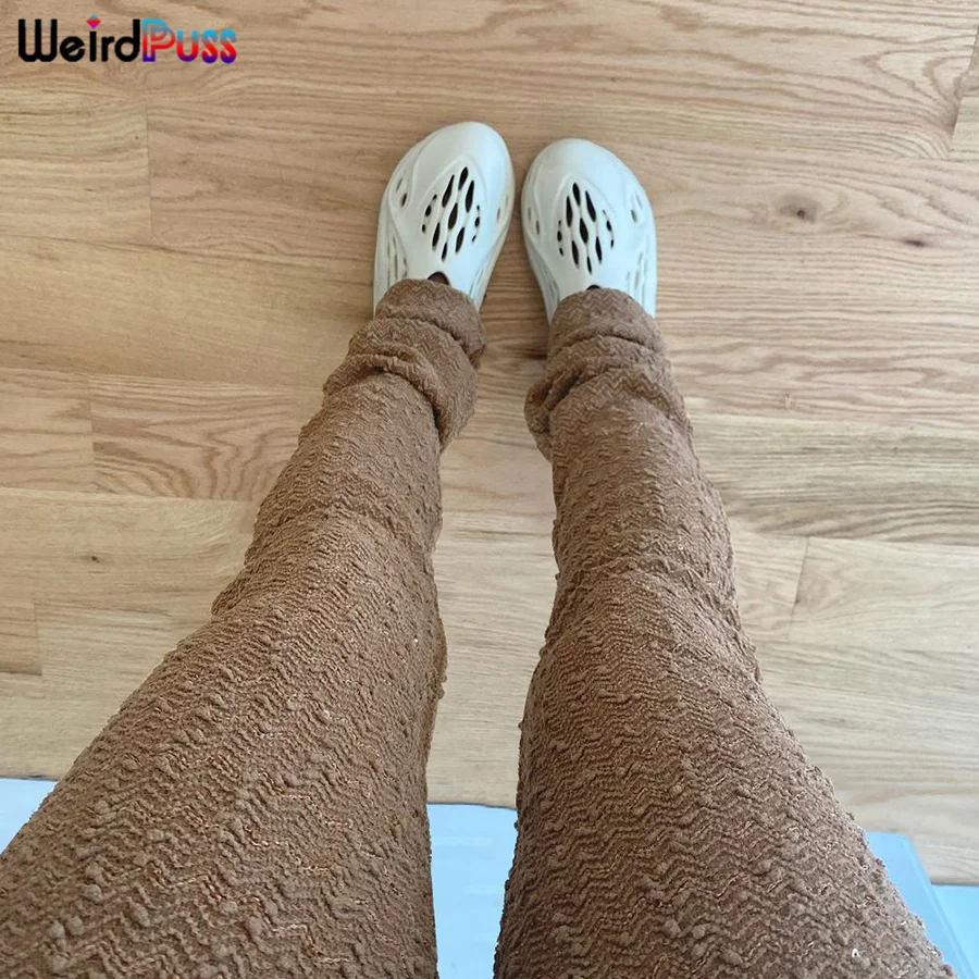 Weird Puss Shaggy Pencil Pants Women Casual Glitter High Waist Trousers Sporty Wild Streetwear Skinny Stretchy Autumn Bottoms cropped leggings