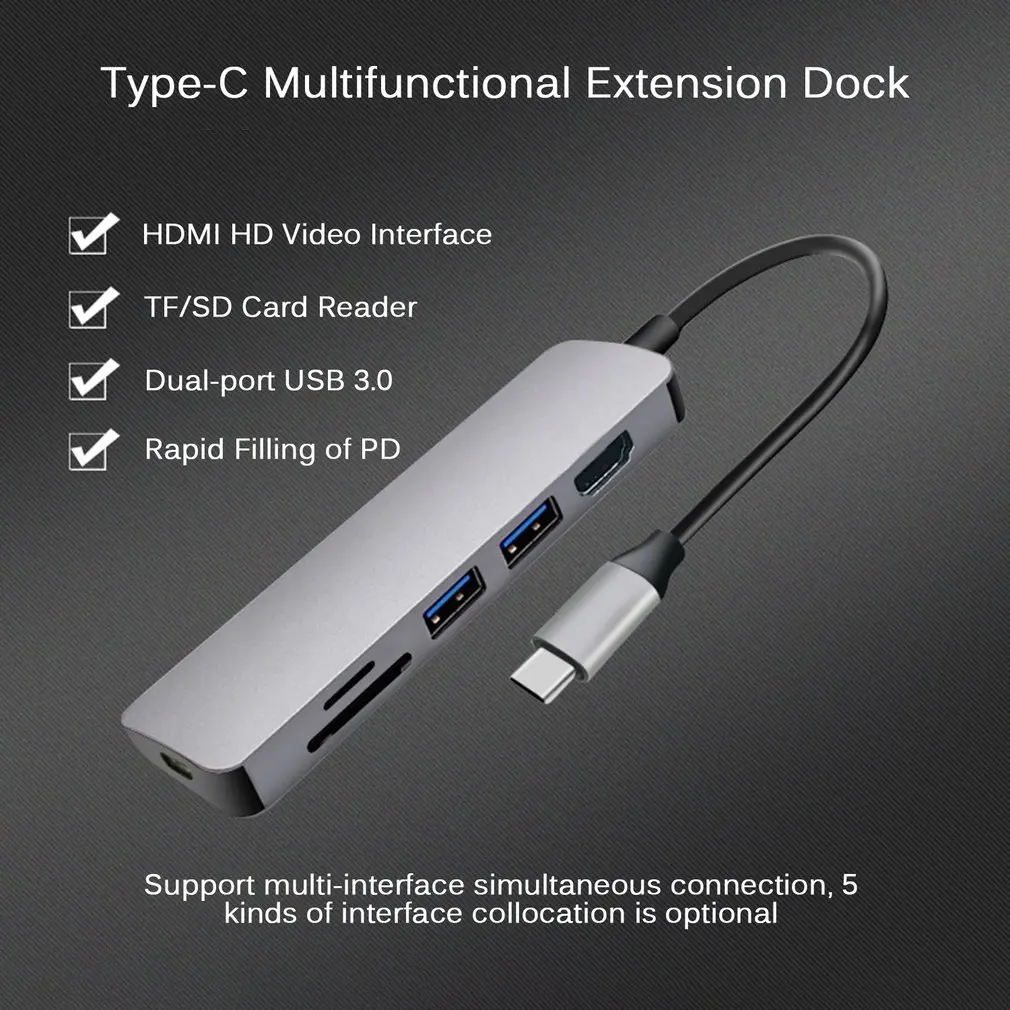 6 в 1 Thunderbolt 3 Usb-C к Hdmi 4K адаптер Sd Tf кардридер Usb3.0 концентратор Pd Многофункциональный Usb3.0 концентратор