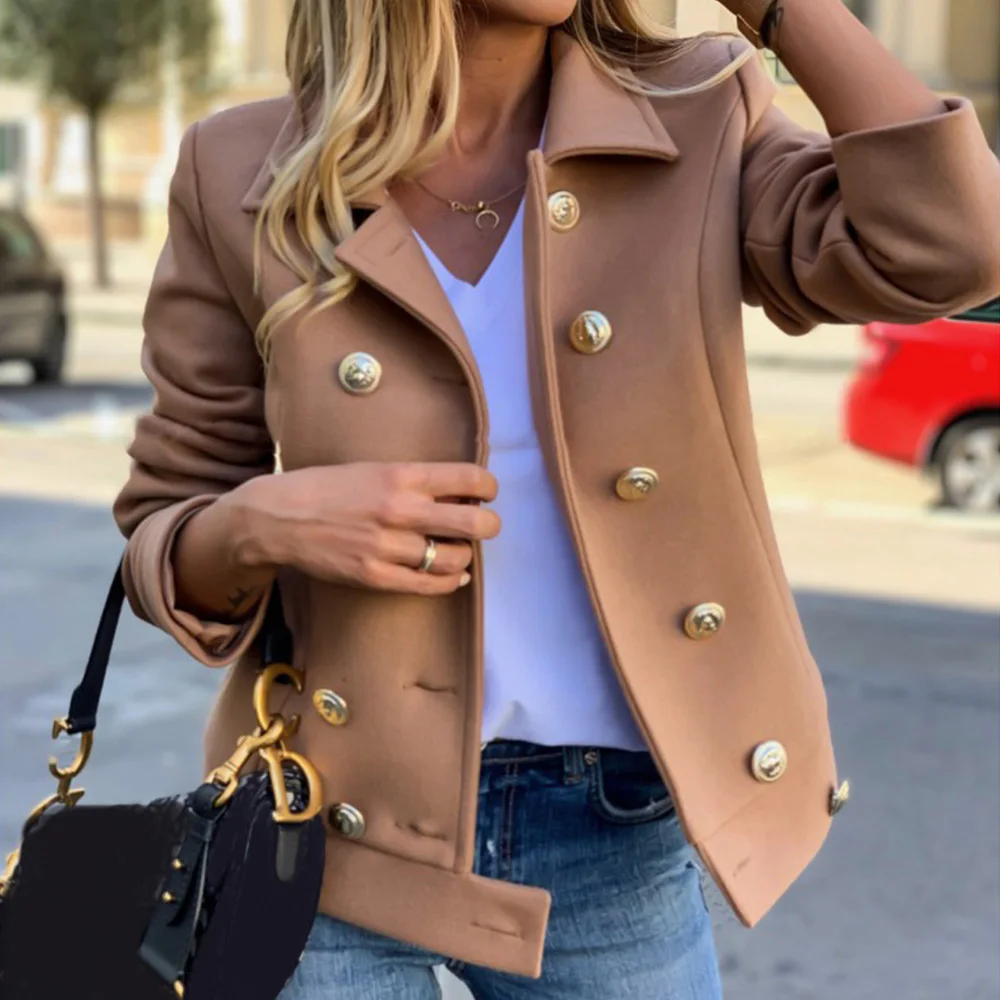 

Women Short Military Style Wool Jacket Offices Lady Casual Wild Button Jacket Female Khaki Work Formal Coat Vintage Jacke D20