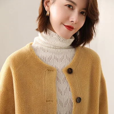 DUOUPA new real wool mantle real sheepskin ladies natural fur mantle wild leather lining jacket high quality clothes - Цвет: F
