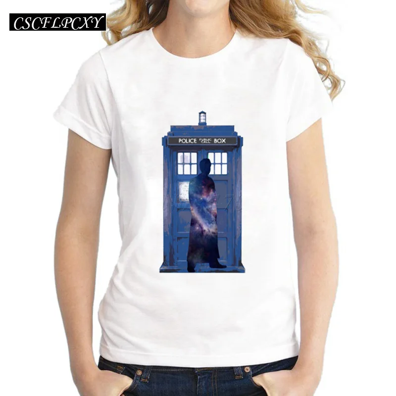 Лидер продаж 2017 женская футболка Доктор Кто Галактика DR. who police box дизайнерские