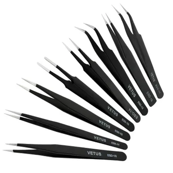 

VETUS Eyelash Tweezers Set Eyelash Extension Tweezers ESD Tweezer Professional Straight & Curved Pointed Stainless Tip