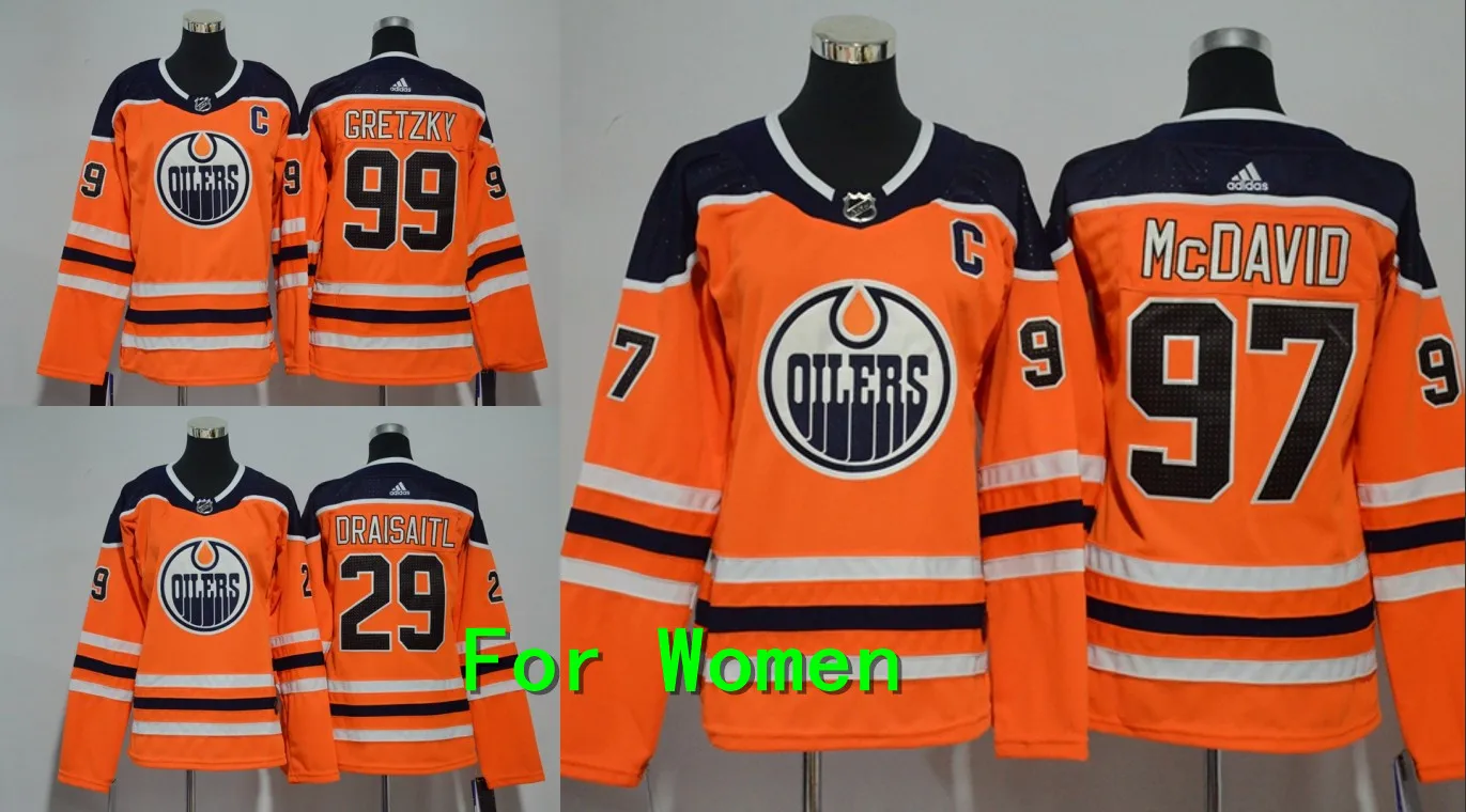 Женская одежда для взрослых с вышивкой Edmonton#97 Connor McDavid 99 Wayne Gretzky 29 Leon Draisaitl Jersey