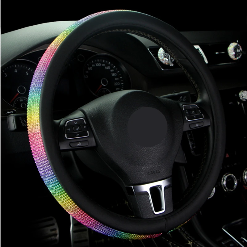 Алмазный RainbowSteering колесо крышка Ladycrystal Стразы для девочек Автомобильное рулевое колесо чехол леопардовой расцветки для Для женщин авто аксессуары