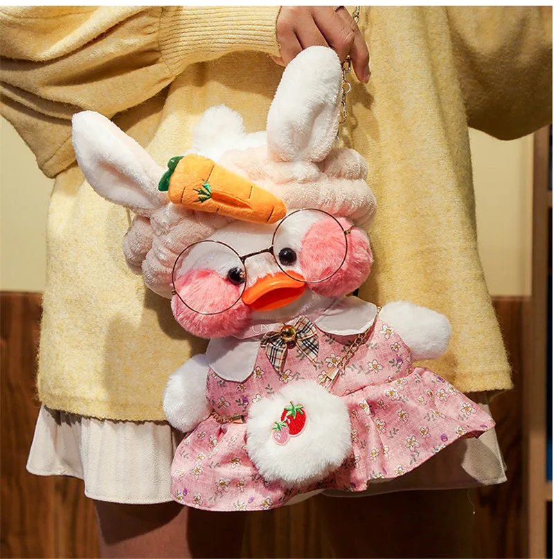 Kawaii LaLafanfan Plush Toy Cute Animal Yellow Duck Soft Fluffy Shoulder Bag Christmas Birthday Gift Girl Children Chain Bag Dec - Цвет: white