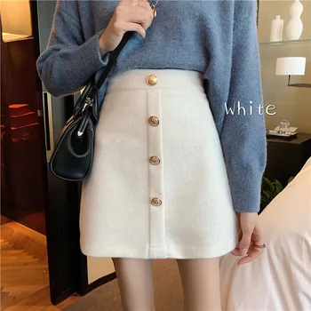 

2020 Autumn & Winter New Arrival Solid Color Skirt Thickened Imitation Mink Skirt Single-breasted A-line Skirt Free Shipping