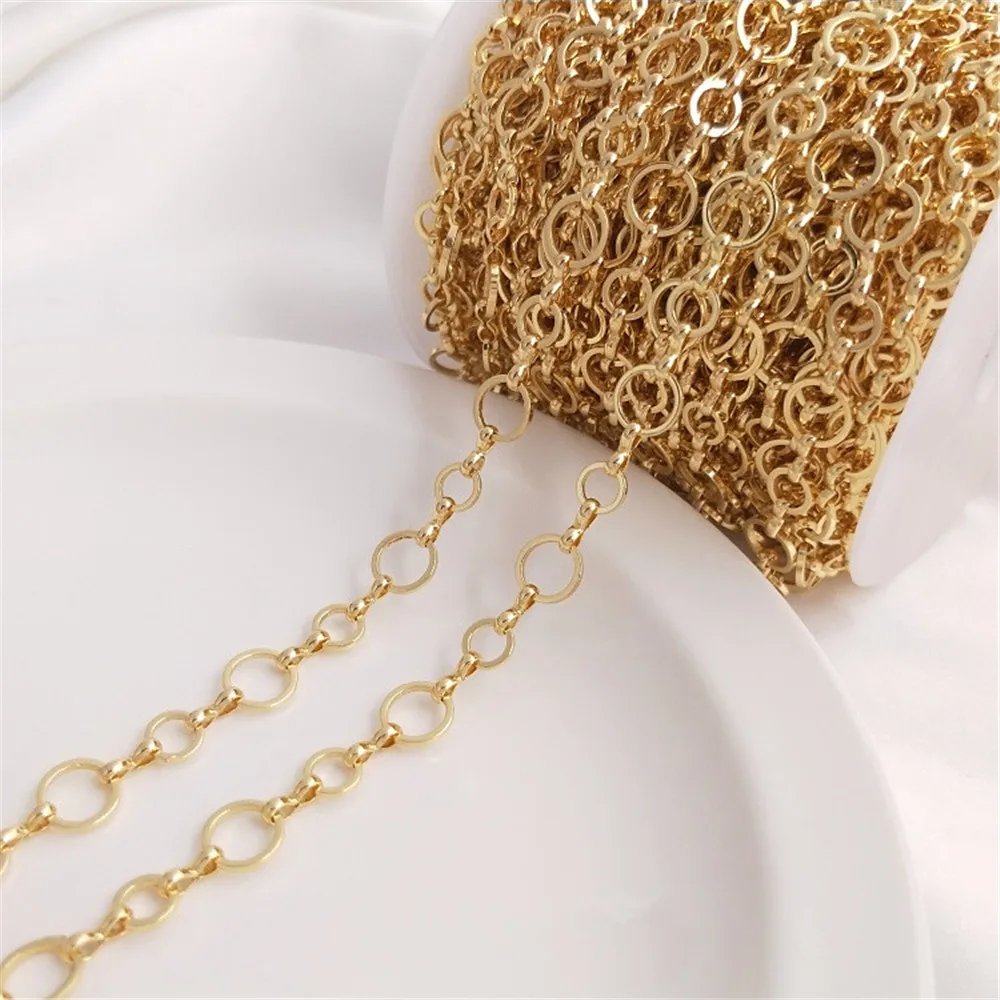 14K Gold Plated 6+8mm ring chain round O chain manual loose chain DIY necklace bracelet accessories with chain materials