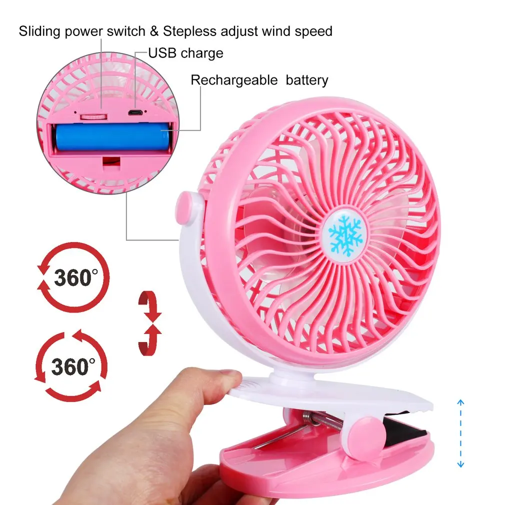 

USB Mini Clip Fan With Battery 360 Degree Rotation Charge Stepless Speed Desktop Fans Electric Cooling Fan For Home Office