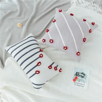 

Fashion Knitting Cushion Cover Pure Cotton Flower Embroidery Pattern Waist Pillow Cover Soft Comfort Sofa Home Decor Pillows