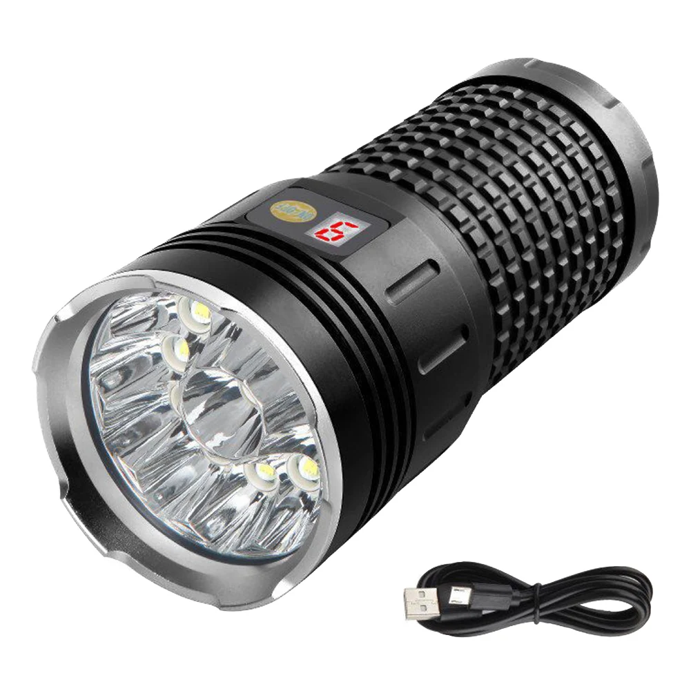 

USB Rechargeable Hiking Hand Torch Indoor Super Bright Waterproof Power Display Non Slip Outdoor Camping Flashlight