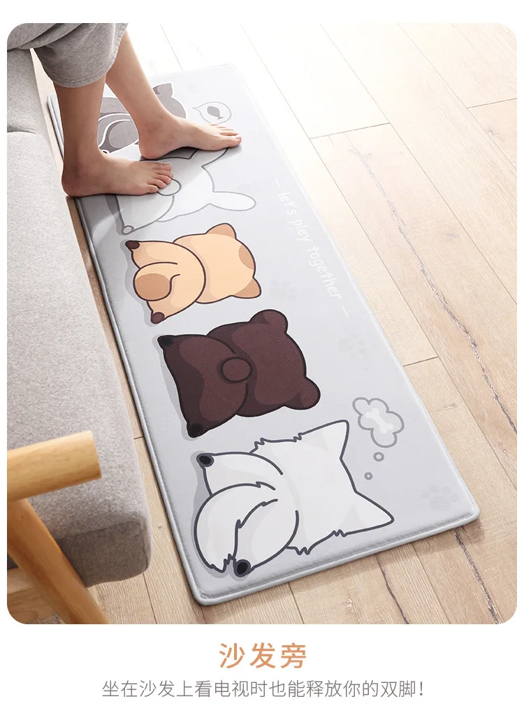 New Style Cartoon Flannel Thick Mat Household Kitchen Bedroom Strip Water-Absorbing Bathroom Non-slip Floor Mat