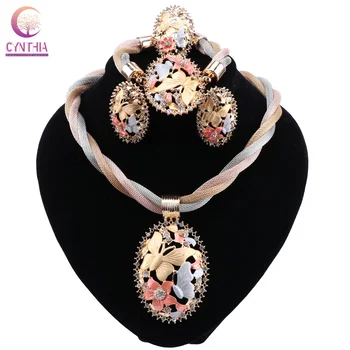 

CYNTHIA Bridal Dubai Gold Jewelry Sets Women Fashion Pendant Necklace Earrings Ring Bracelet African Wedding Jewelry Sets