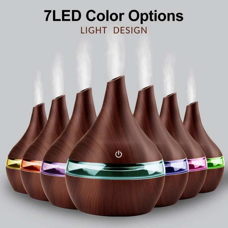 300ml USB Electric Aroma Air Diffuser Wood Grain Ultrasonic Humidifier Cool Mist Maker With 7 Colors Lights For Home | Бытовая техника