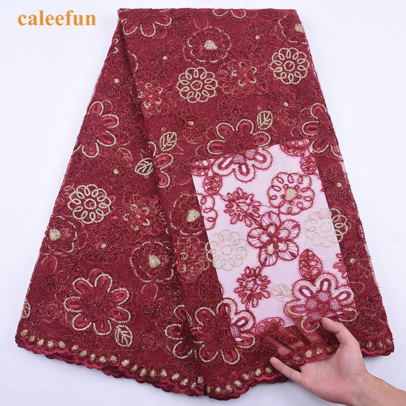 

French Mesh Tulle Lace 2020 High Quality African Gold Line Lace Fabric For Party Dress Wine Red Nigerian Lace Fabrics Y2060
