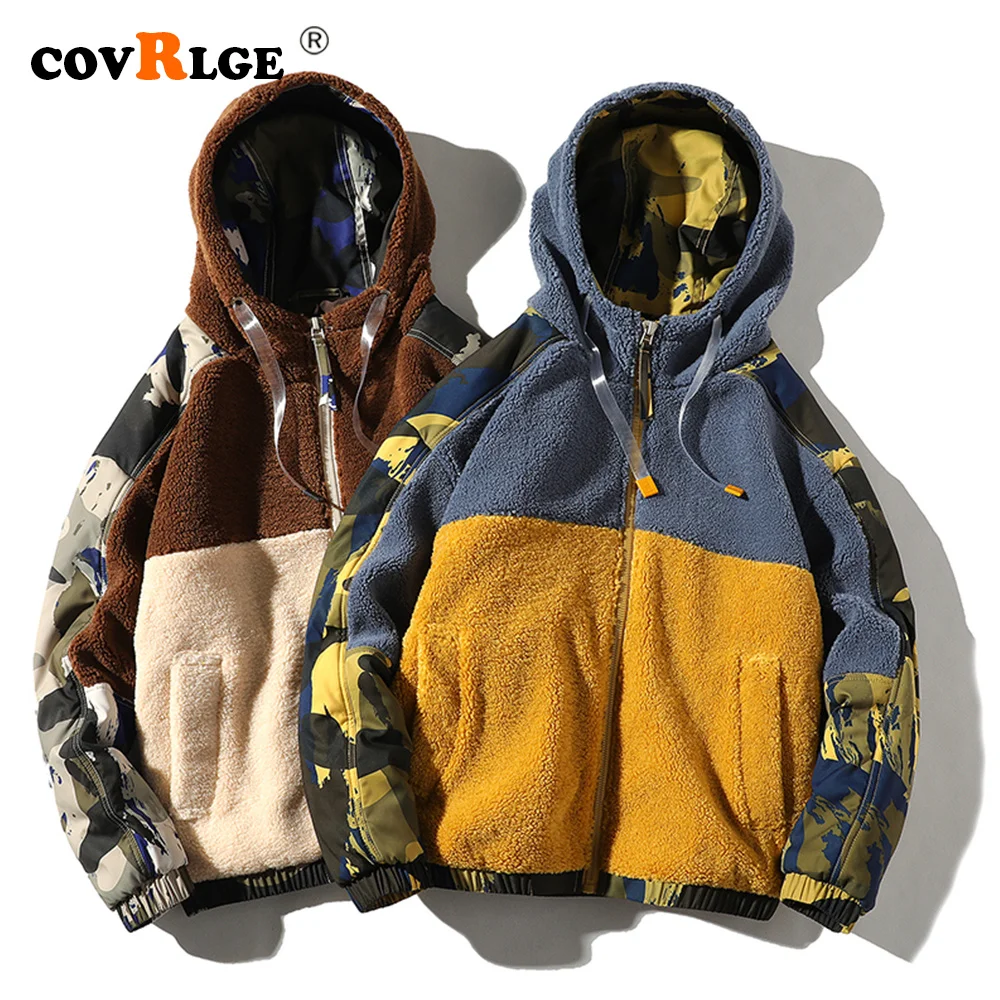 

Covrlge Men's Camouflage Jackets Plush Fabric Men Warm Jacket Fashion Comfortable Thick Sleeve Patchwork Jackets Male MWJ103
