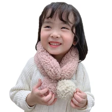 Зимний теплый плюшевый шарф для маленьких мальчиков и девочек, детские шарфы с воротником и шаром