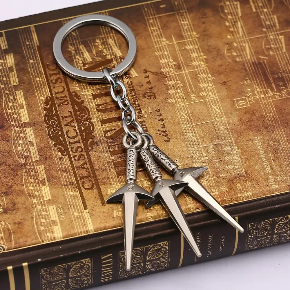 Аниме Итачи Учиха из “Наруто” Косплэй аксессуары Konoha сюрикен Kunai кулон-оружие металический брелок для ключей с кольцом для ключей 3 шт./компл. Опора игрушки
