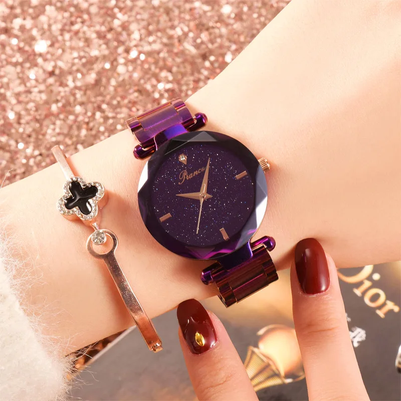 

Stars Ladies' Watch Purple Rose Gold Steel Belt Waterproof Watch Women's Casual Versatile Genuine Product Fashion Watch