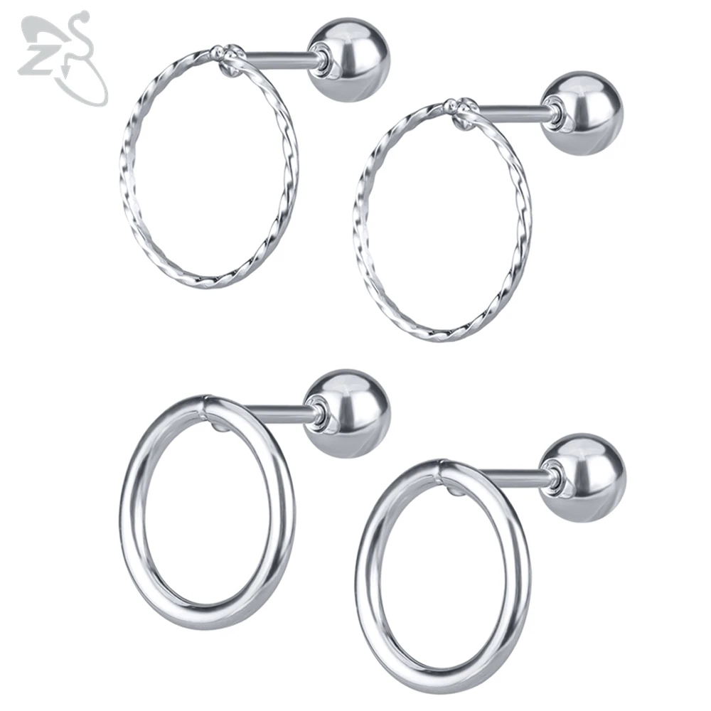 

ZS 2 Pcs Round Shape Stainless Steel Earrings For Women Girls Minimalist Hoop Stud Earring Jewelry Accessories Gifts Brincos