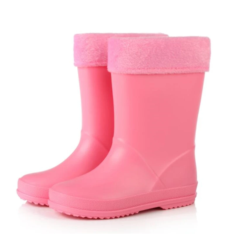 Зимние детские непромокаемые сапоги; резиновые сапоги для девочек; цвет розовый, желтый; милые детские резиновые сапоги; водонепроницаемая обувь; Kalosze Dla Dzieci; N135 - Цвет: pink fur