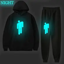 Billie Eilish/комплекты свитеров для мальчиков и девочек; Детские модные куртки; комплект из пальто на молнии и штанов; одежда для детей; осенний Детский костюм с капюшоном