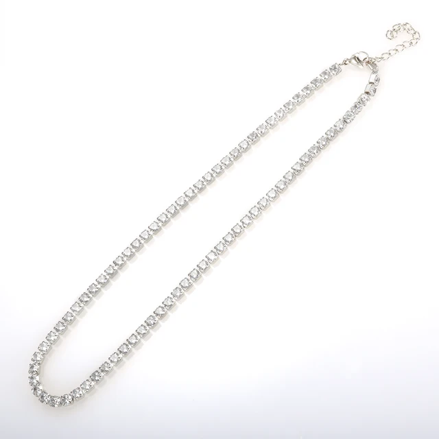 Fashion High Quality Stainless Steel Cubic Zirconia Collar Necklace Rhinestone Bracelet Woman Trendy Jewelry Set Gift Wholesale Silver Necklace