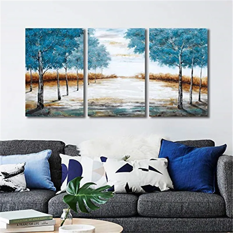 

New to 100% hand-painted abstract blue tree oil painting canvas on high quality home wall decoration frameless