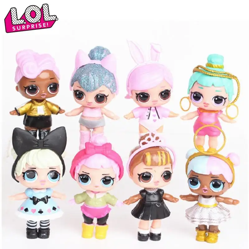 8 unids/set Kawaii desempacar LoL muñecas 8cm de dibujos animados Collectiable confeti brillante serie muñecos de acción Anime para niños juguetes regalos