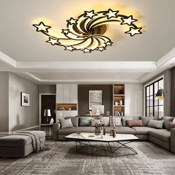 

Creative Star LED Ceiling Light Dining Living Room Black Or White Simple Indoor Ceiling Lamp Bedroom Home Deco Modern Panel Lamp