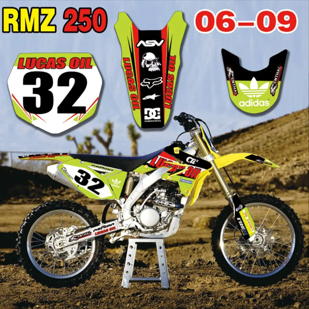 Для Suzuki RMZ250 2006-2009 Новые полные графические наклейки на заказ имя номера глянцевые яркие наклейки водонепроницаемые