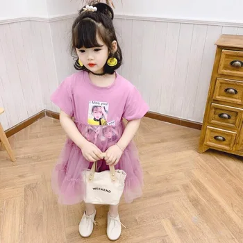 

Summer girls dress baby tee dress kids t shirt vestidos children fashion clothes lace patch lolli print short sleeve 1 to 7 yrs