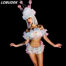 Костюм для клуба мужской костюм головной убор+ топы+ шорты танцевальный бар вечерние выступления сценический наряд Женская команда шоу танцевальная одежда