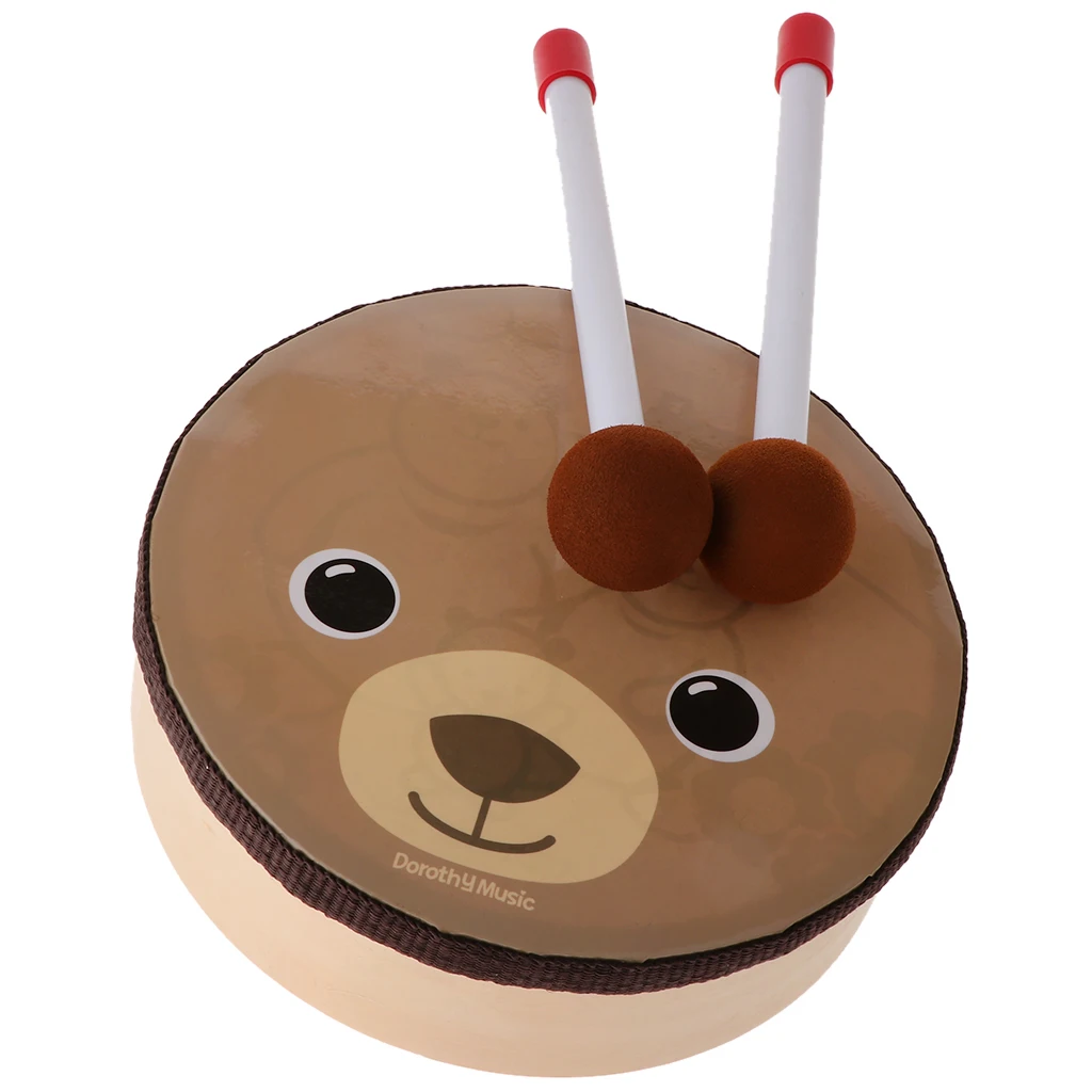 Cartoon Bear Pattern Drum Musical Toy Percussion Musical Instrument with Drum Sticks Mallet for Children Kids Educational Tools musical percussion instruments
