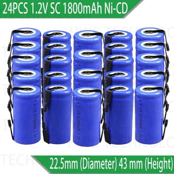 

New 24PCS/lot High Grade Sub C SC 1.2V 1800mAh Ni-Cd NiCd Rechargeable Battery Batteries Free shipping